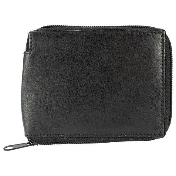 Men Wallet Leather ID Money Organizer Zipper Closure Black Bifold Wallet - Picture 13 of 14